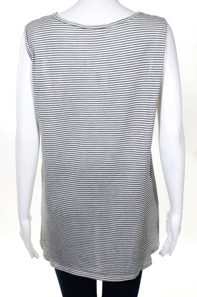 Nili Lotan White Cotton Striped Sleeveless Knit Top Size Small