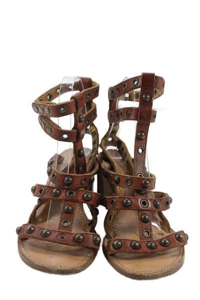 Isabel Marant Womens Leather Studded Slingbacks Heels Brown Size 38 8