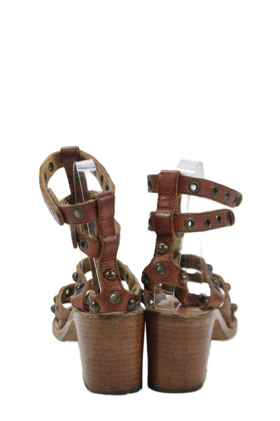 Isabel Marant Womens Leather Studded Slingbacks Heels Brown Size 38 8