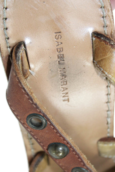 Isabel Marant Womens Leather Studded Slingbacks Heels Brown Size 38 8