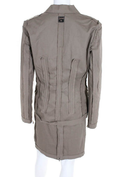 JeanPaulGaultier Taupe Cotton Button LongSleeve Embellished Blazer Skirt Suit