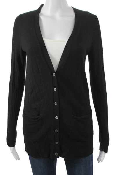 Banana Republic Women Cardigan Black 100% Merino Wool V-Neck Long Sleeve Size M