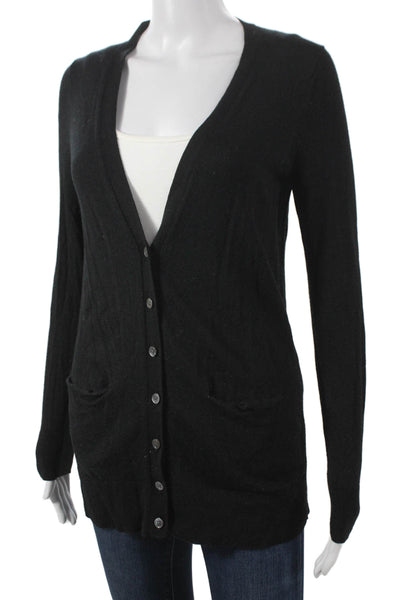 Banana Republic Women Cardigan Black 100% Merino Wool V-Neck Long Sleeve Size M