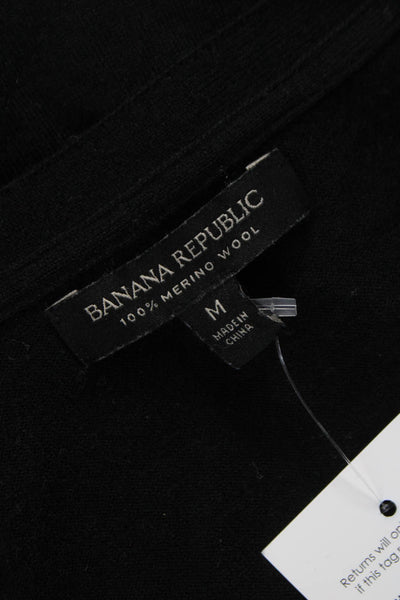 Banana Republic Women Cardigan Black 100% Merino Wool V-Neck Long Sleeve Size M