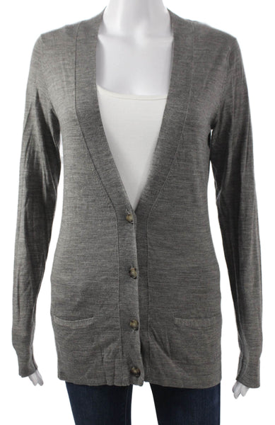 Theory Womens Merino Wool V-Neck Cardigan Gray Long Sleeve Size M