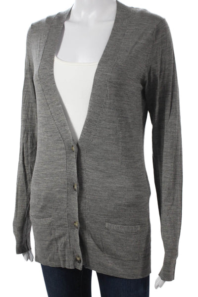Theory Womens Merino Wool V-Neck Cardigan Gray Long Sleeve Size M