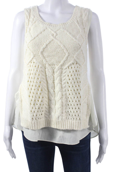 Moth Women Ivory Cotton Argyle Round Neck Sleeveless Vest Size M