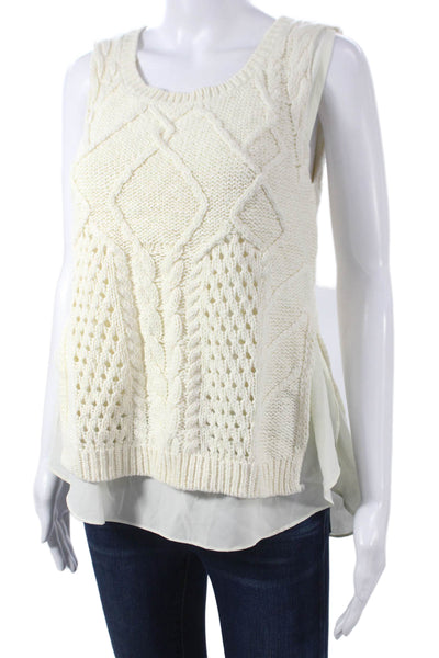 Moth Women Ivory Cotton Argyle Round Neck Sleeveless Vest Size M