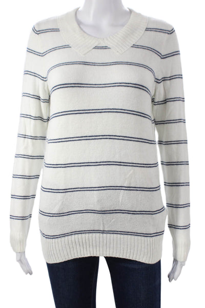 Madewell Womens Collared Striped Pullover Sweater White Long Sleeve Size M