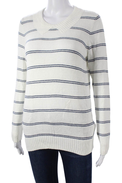 Madewell Womens Collared Striped Pullover Sweater White Long Sleeve Size M