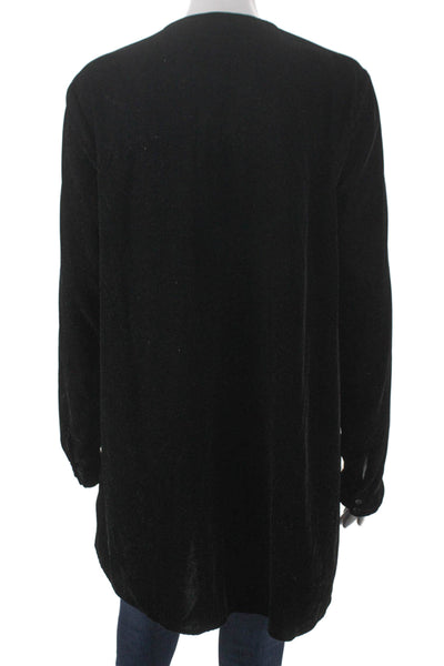 Free People Womens Tunic Black Floral V-Neck Long Sleeve Button Size M