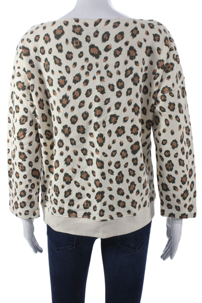 J Crew Womens Pullover Sweatshirt Beige Animal Print Cotton Boat Neck Size M