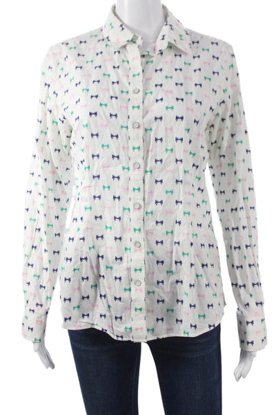 Brooks Brothers Women Collared Cotton Button Up Long Sleeve Bow Blouse Size 8