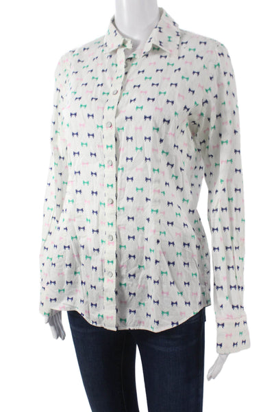 Brooks Brothers Women Collared Cotton Button Up Long Sleeve Bow Blouse Size 8