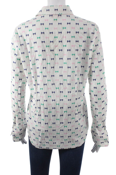 Brooks Brothers Women Collared Cotton Button Up Long Sleeve Bow Blouse Size 8