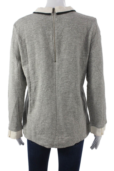 J Crew Women Collared Cotton Pullover Sweater Gray Long Sleeve Zip Size L