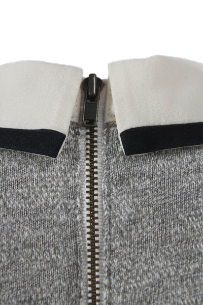 J Crew Women Collared Cotton Pullover Sweater Gray Long Sleeve Zip Size L