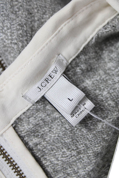 J Crew Women Collared Cotton Pullover Sweater Gray Long Sleeve Zip Size L