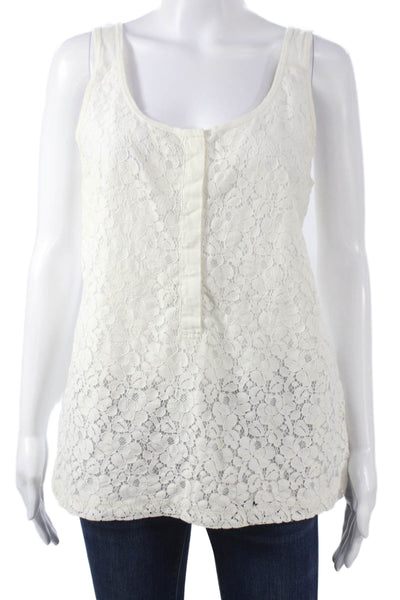 J Crew Women White Floral Cotton Scoop Neck Sleeveless Tunic Tank Size M