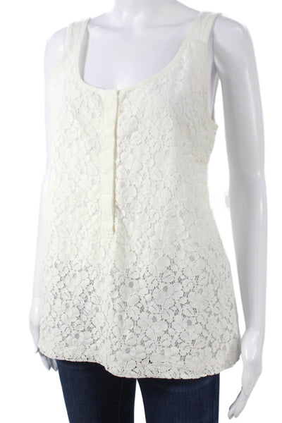 J Crew Women White Floral Cotton Scoop Neck Sleeveless Tunic Tank Size M