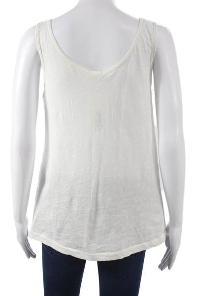 J Crew Women White Floral Cotton Scoop Neck Sleeveless Tunic Tank Size M
