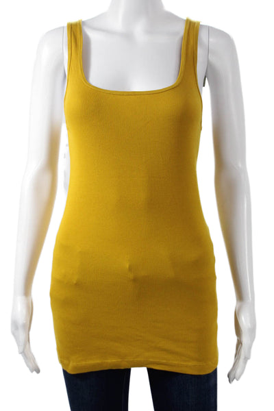 J Crew Women Basic Tank Yellow Cotton Square Neck Sleeveless Summer Size M