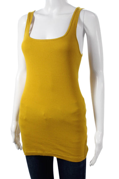 J Crew Women Basic Tank Yellow Cotton Square Neck Sleeveless Summer Size M