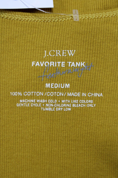 J Crew Women Basic Tank Yellow Cotton Square Neck Sleeveless Summer Size M