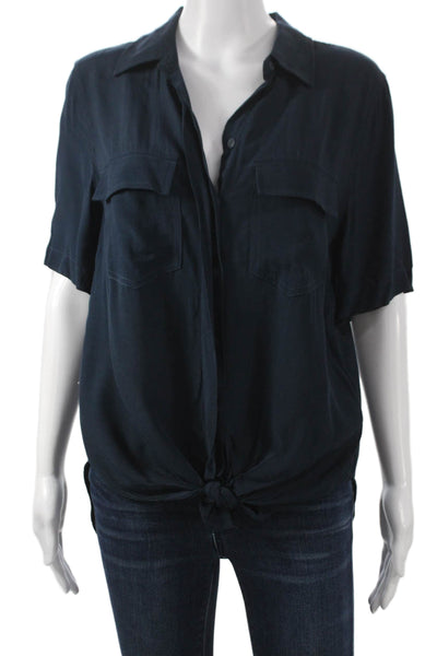 Porridge Anthropologie Women Blue Collared Button Blouse Viscose Size M
