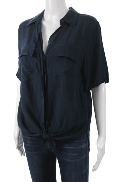 Porridge Anthropologie Women Blue Collared Button Blouse Viscose Size M