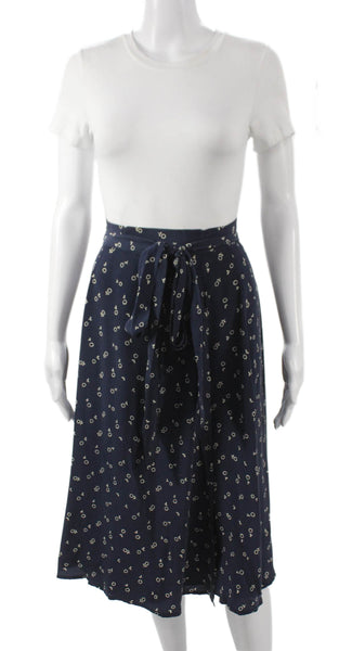 Amour Vert Women Silk Geometric Wrap Skirt Long Blue Size M