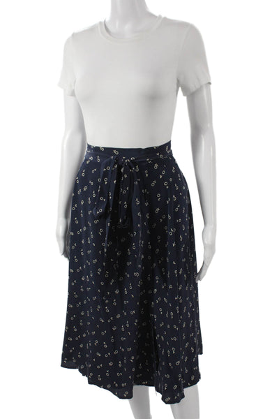 Amour Vert Women Silk Geometric Wrap Skirt Long Blue Size M