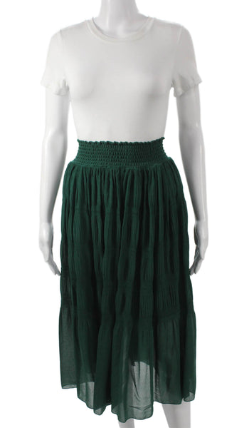 Zara Basic Womens Peasant Long Green Polyester Skirt Size S