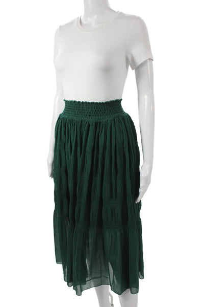 Zara Basic Womens Peasant Long Green Polyester Skirt Size S
