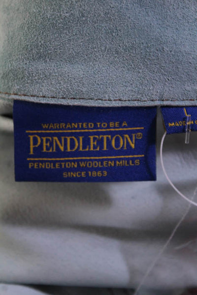 Pendleton Light Blue Leather Collared Button Down Shirt Size Large New $299