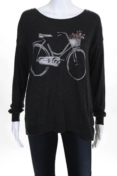 Joie Charcoal Gray Bicycle Graphic Round Neck Sweater Size Extra Small