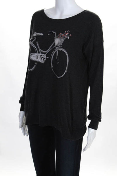 Joie Charcoal Gray Bicycle Graphic Round Neck Sweater Size Extra Small