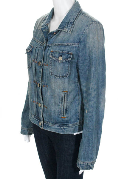 J Crew Blue Cotton Ripped Denim Button Front Jean Jacket Size Small