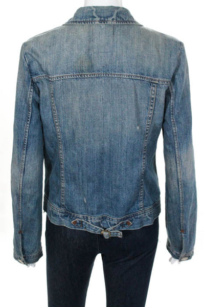 J Crew Blue Cotton Ripped Denim Button Front Jean Jacket Size Small