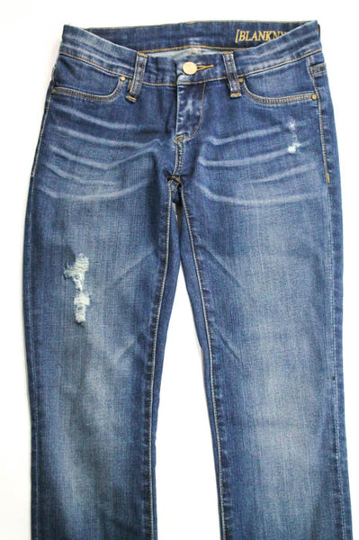 BLANKNYC Medium Blue Wash Cotton Distressed Low Rise Skinny Leg Jeans Size 24