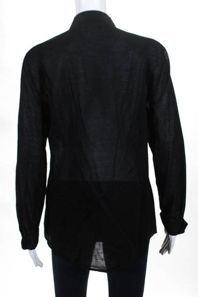 Tahari Black Cotton Ruffled Front Button Down Long Sleeve Shirt Size Large