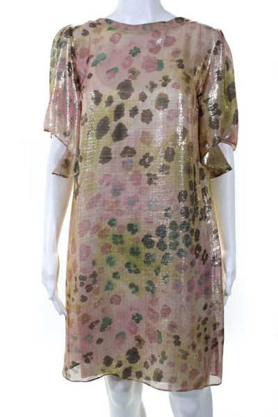 Amy Matto  Pink Metallic Overlay Bell Sleeve Bateau Neck Dress Size 8