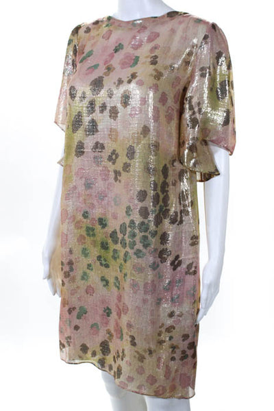 Amy Matto  Pink Metallic Overlay Bell Sleeve Bateau Neck Dress Size 8