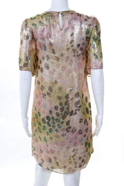 Amy Matto  Pink Metallic Overlay Bell Sleeve Bateau Neck Dress Size 8