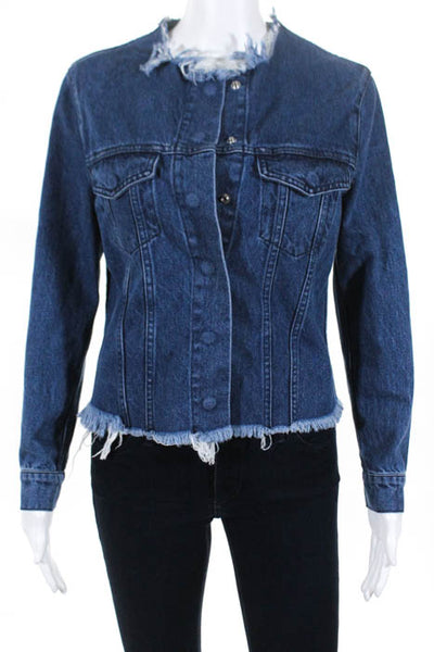 Marques Almeida Blue Denim Distressed Snap Front Jean Jacket Size Small