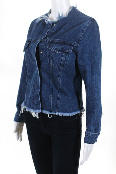 Marques Almeida Blue Denim Distressed Snap Front Jean Jacket Size Small
