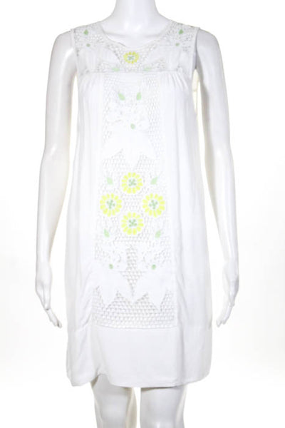 Ella Moss White Green Yellow Embroidered Sleeveless Shift Dress Size Medium