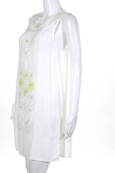 Ella Moss White Green Yellow Embroidered Sleeveless Shift Dress Size Medium