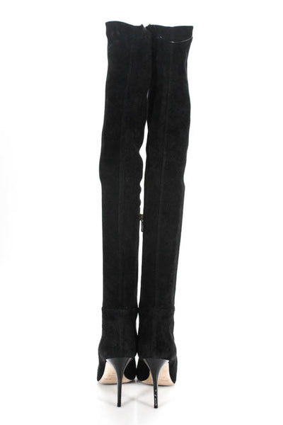 Jimmy Choo Black Suede Round Toe Over Knee Boots Size 38 8