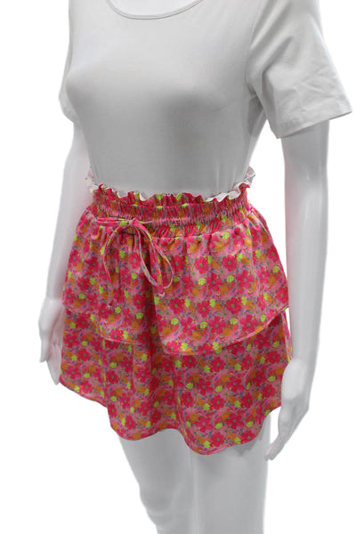 Love Shack Fancy Women Pink Floral A-Line Skirt Polyester Drawstring Size M
